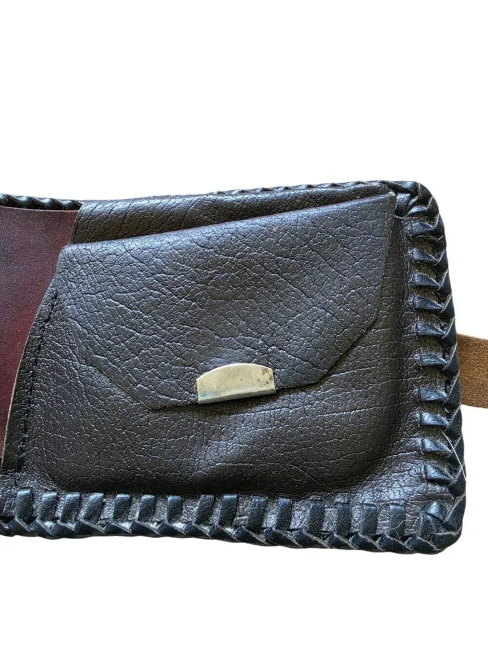 Vintage Hand Tooled Leather Western Bifold Wallet Cowboy Boho Braided Edge GUC